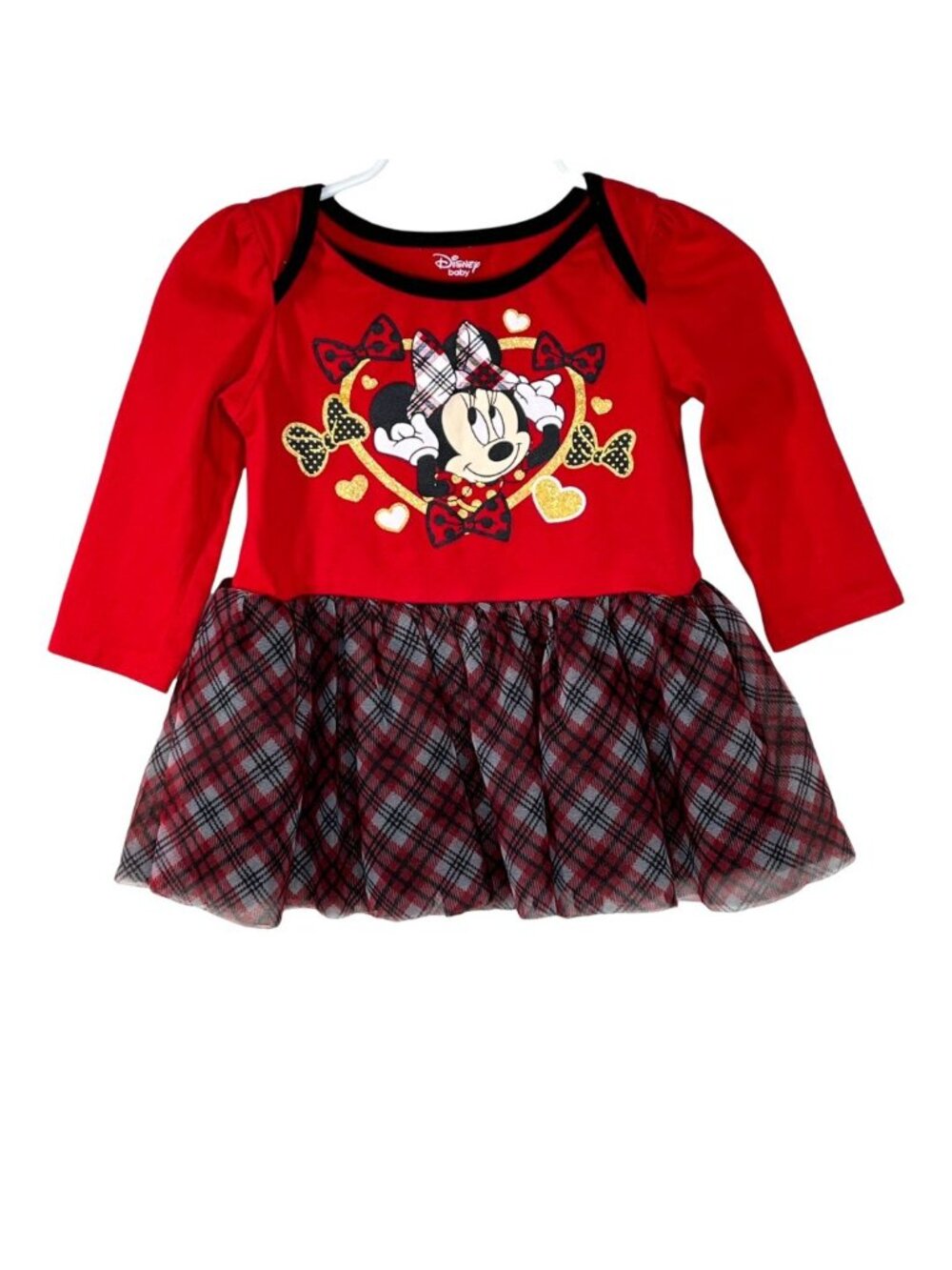 Disney Baby Minnie Mouse Dress Girls 18M Red Plaid Long Sleeve Tutu